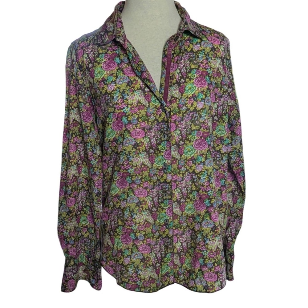 Cino Floral Button Down Shirt Womens Medium Rose Print Boho Cottagecore Blouse - Picture 3 of 13